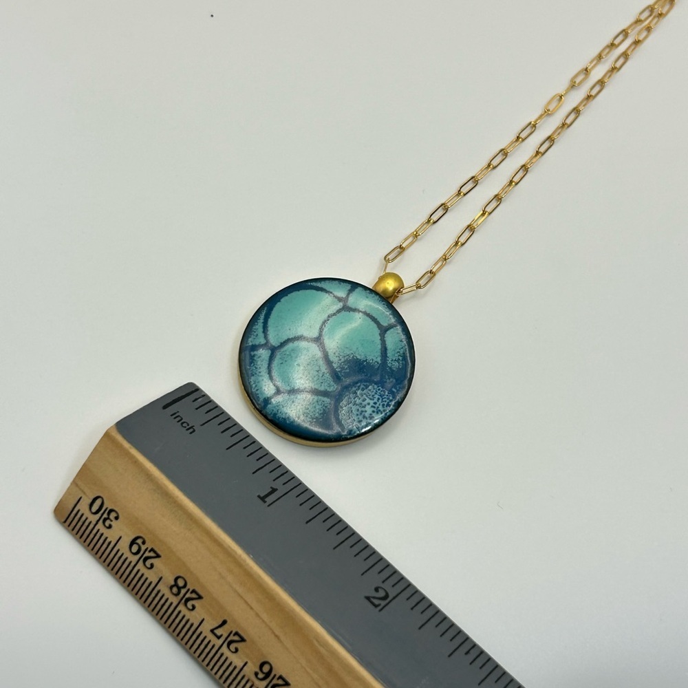 LeighElena Blue Magnetic Pendant Necklace Handmade Ceramic Artisan 18" Gold-tone - Picture 9 of 9